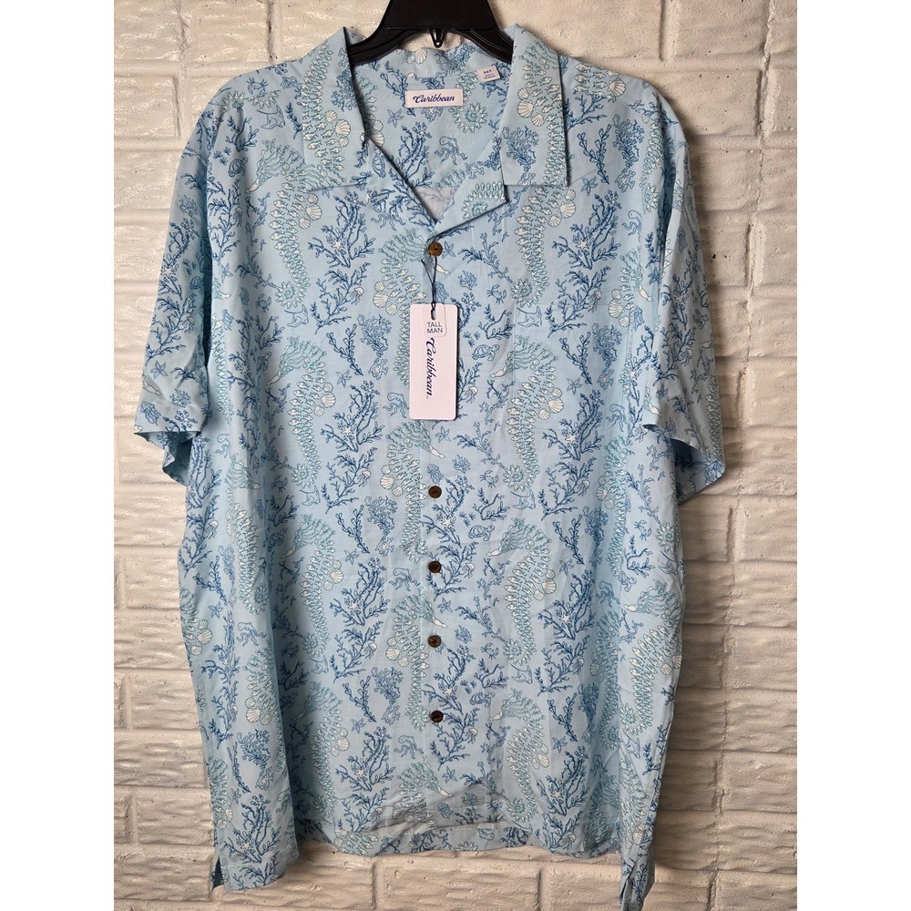 Caribbean Roundtree & Yorke Sz 3XT Tall Squid Jelly Fish Turtle Blue s/s NWT